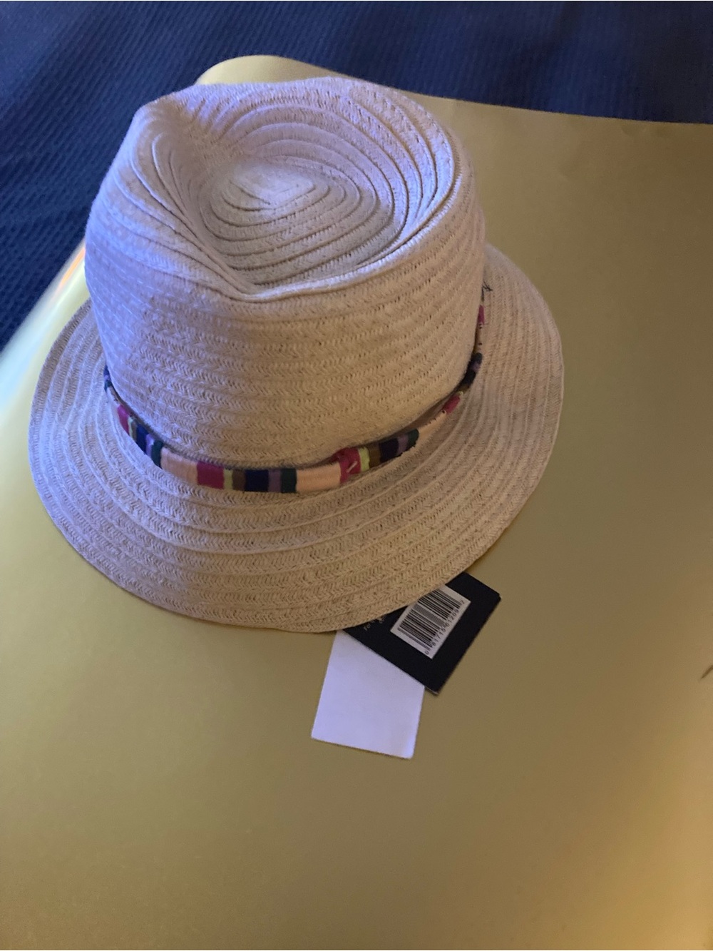 Beige Straw Fedora with Multicolor Band
